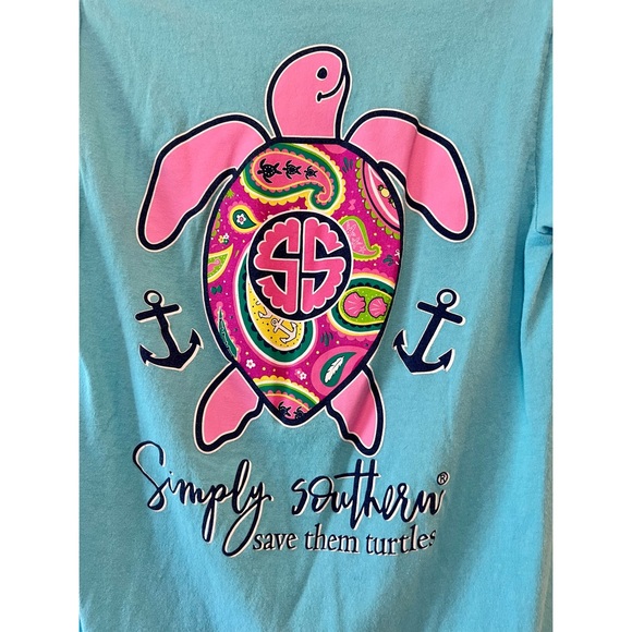 SIMPLY SOUTHERN SHORT SLEEVE BLUE & PINK PAISLEY TURTLE T-SHIRT 💖🐢 - Picture 2 of 4